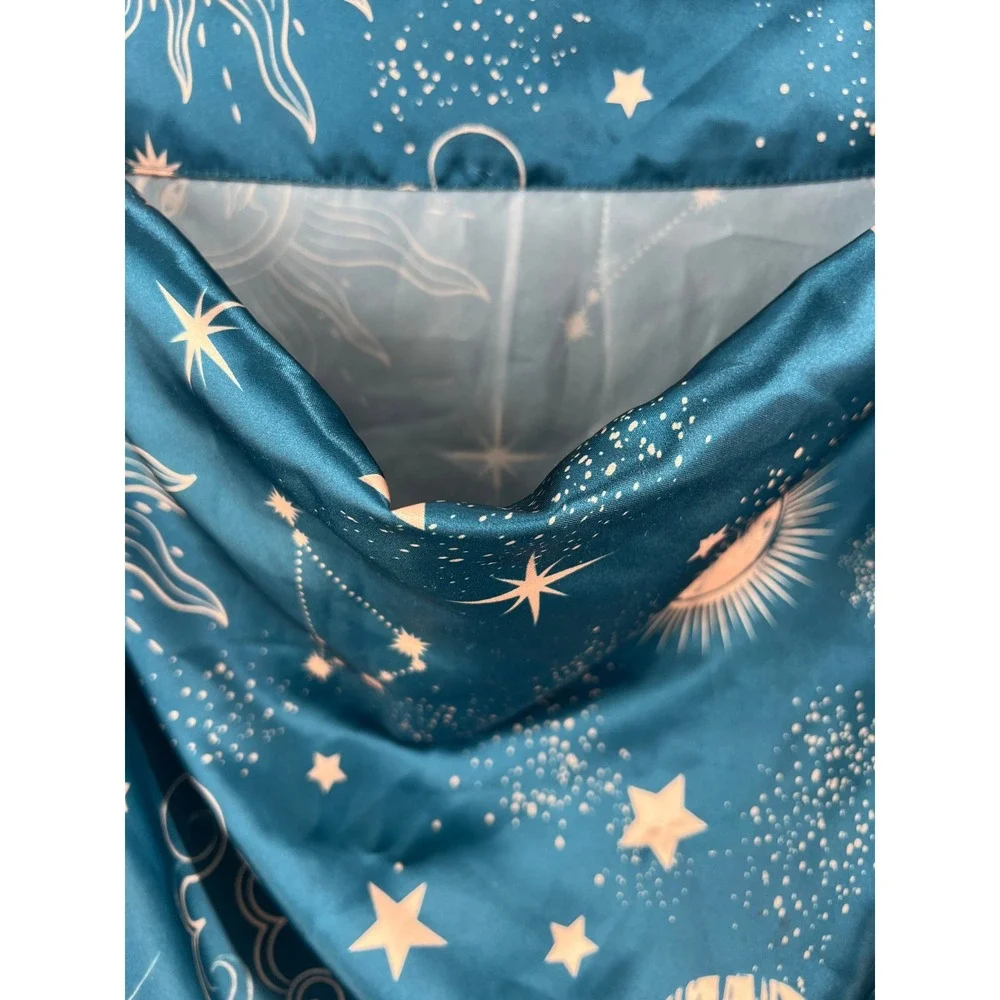 Celestial Sun Moon Star Teal Satin Pillowcase (2) Whimsigoth Standard 20x30